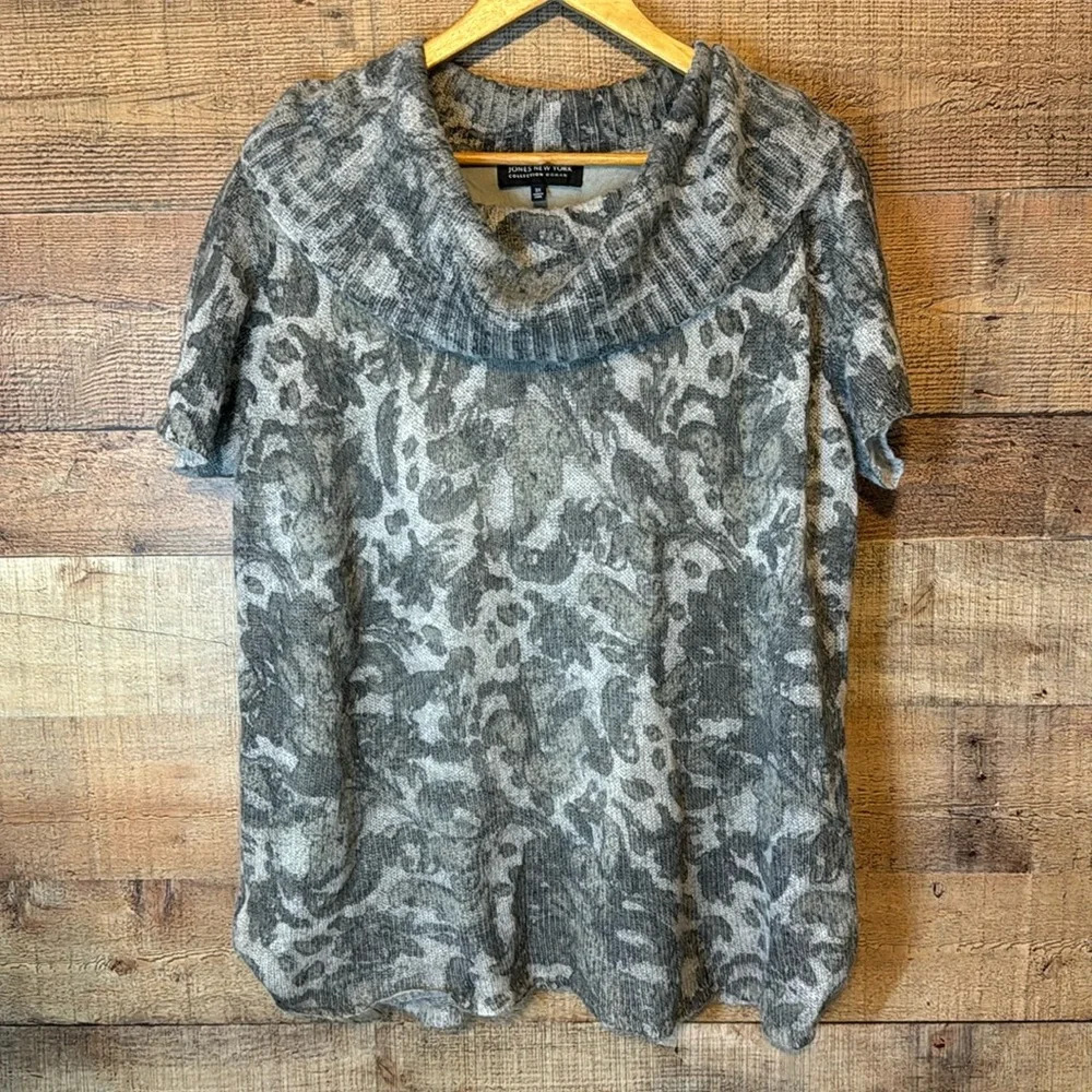 🌻 Jones New York Women's sz 3X Cowl Neck Mohair Wool Blend Top Damask